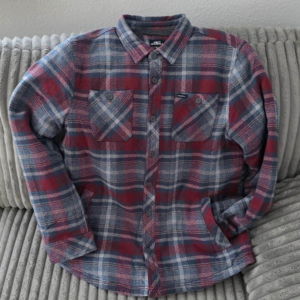 O'Neill Red and Blue Plaid Casual Shirt Jacket